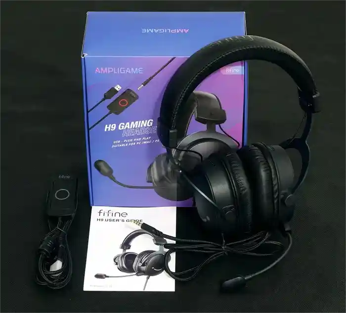 Fifine Ampligame H9 PC Gaming Headset, USB Headset with 7.1 Surround Sound, Detachable Microphone, Control Box, 3.5mm Headphones Jack, Over-Ear Wired Headset